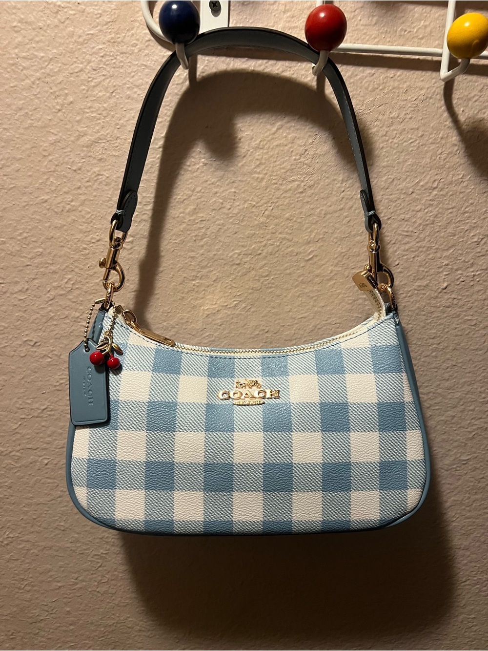 Coach Blue and White Gingham Shoulder Bag